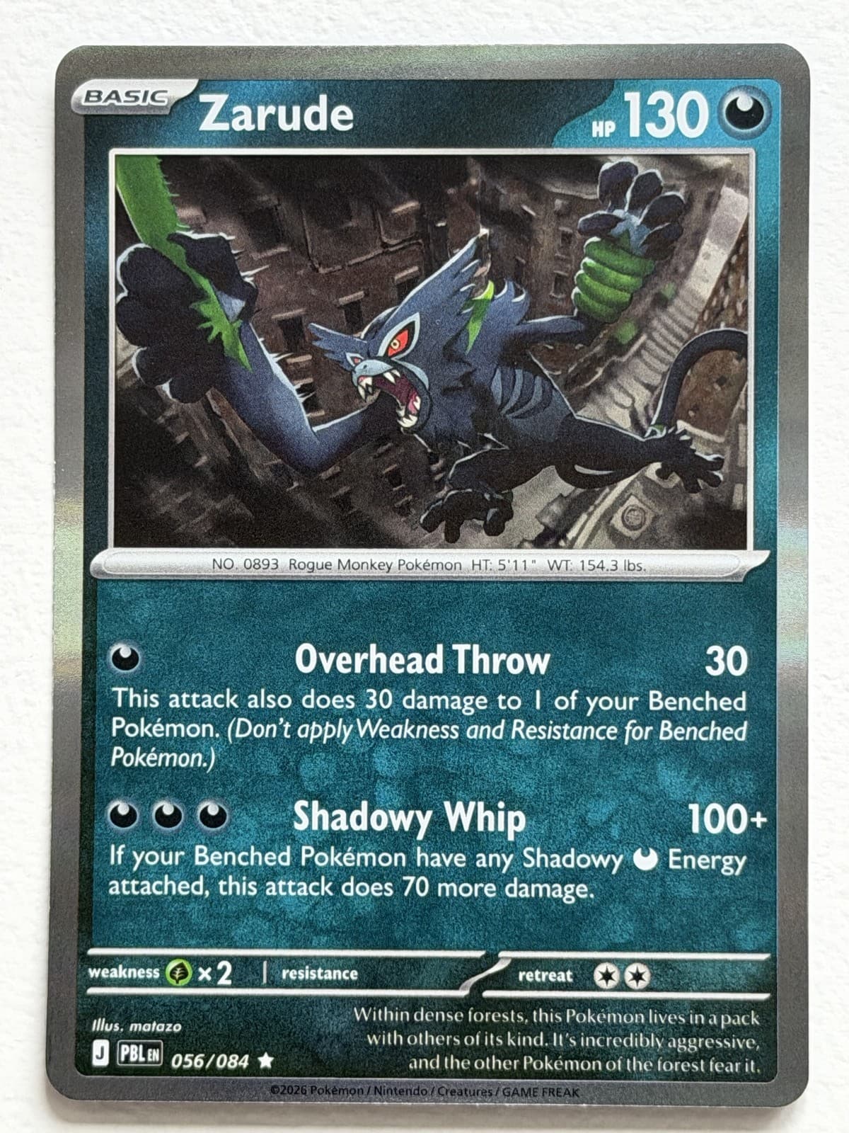 Zarude 56/84 Pitch Black Rare Holo Near Mint Pokemon
