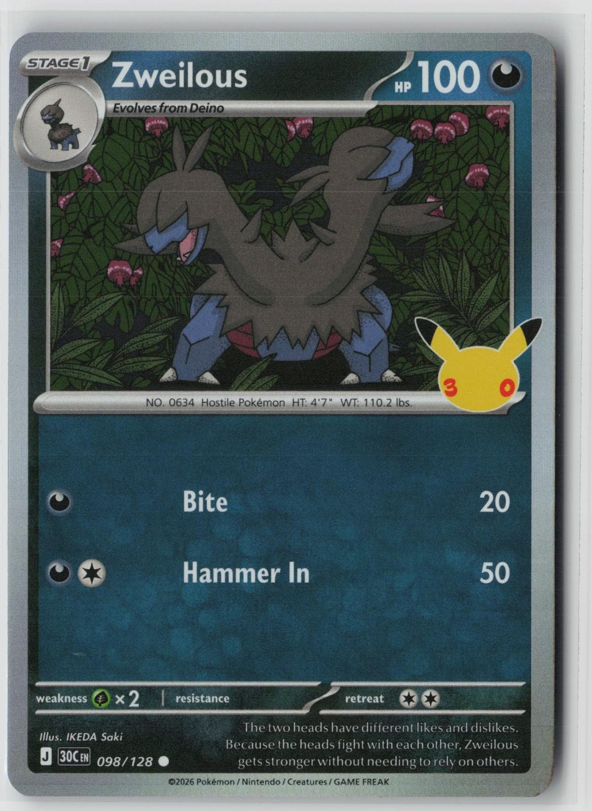 ZWEILOUS 098/128 - Pokemon ME: 30th Celebration Holo NM -