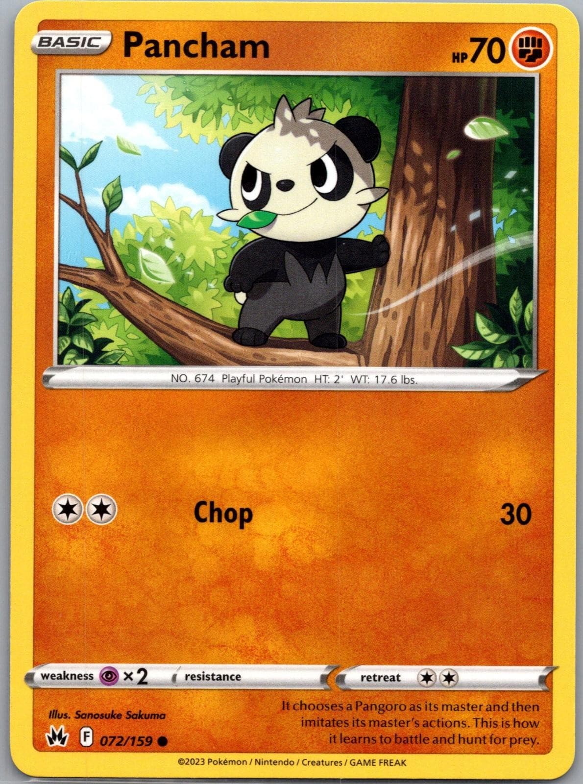 Pancham 072/159 Common Crown Zenith Pokemon Lightly Played