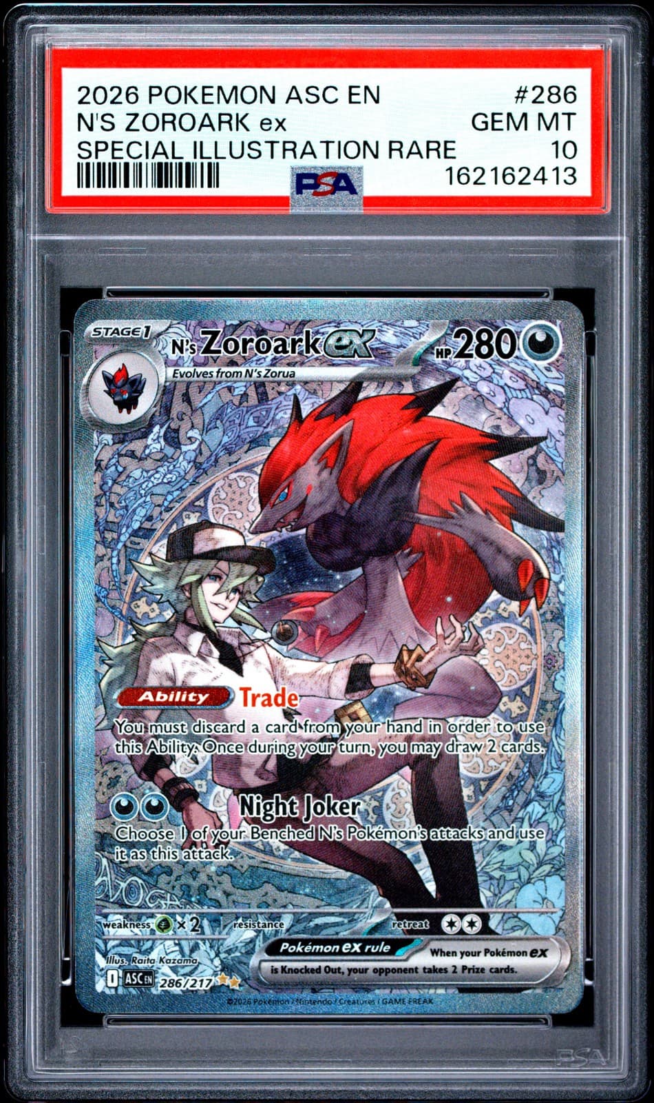 2026 POKEMON ASC EN-ASCENDED HEROES #286 N'S ZOROARK EX PSA 10