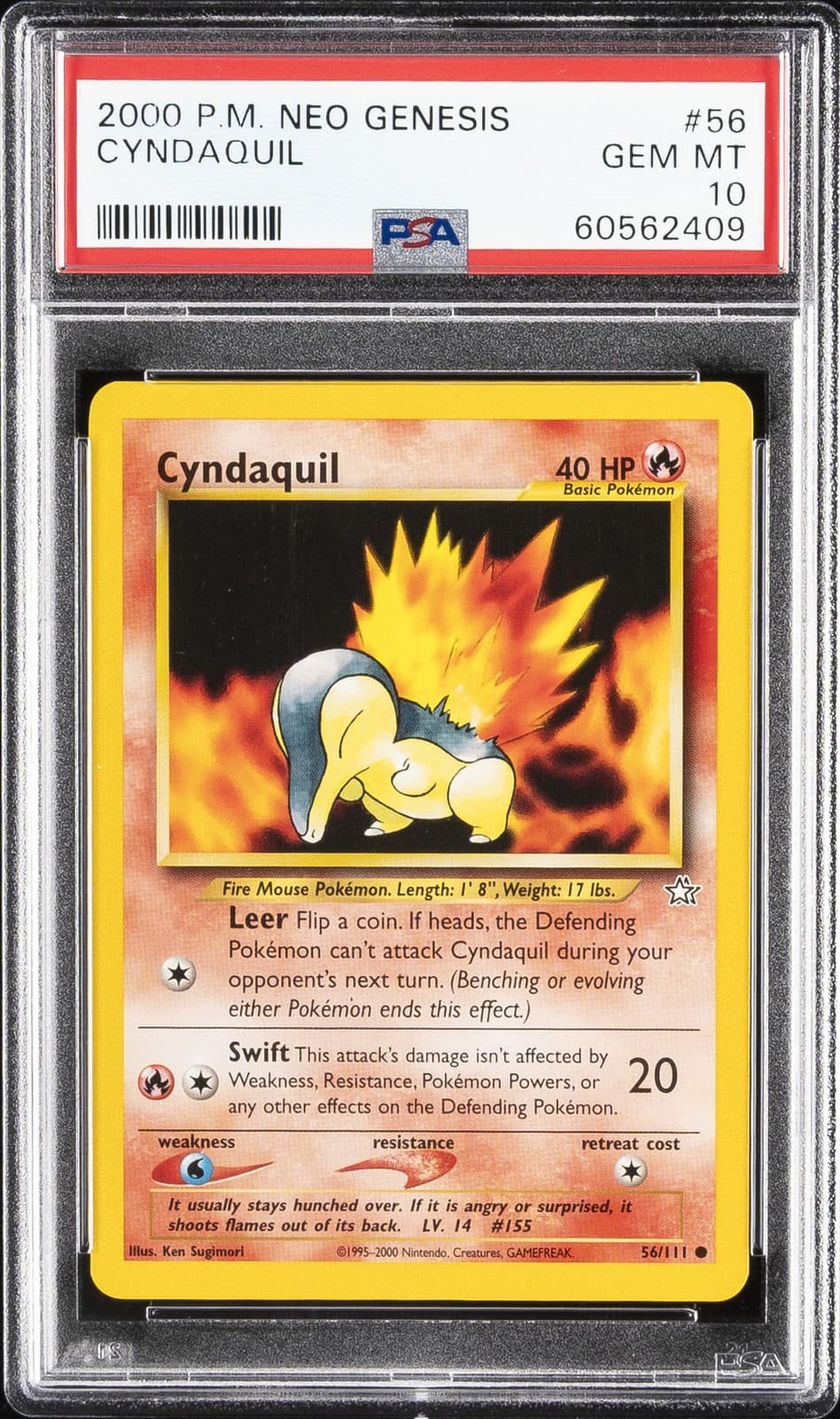 2000 POKEMON NEO GENESIS #56 CYNDAQUIL PSA 10