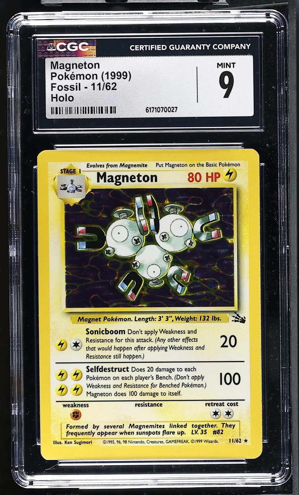 CGC 9 MINT Magneton 11/62 Fossil Holo Pokemon Card