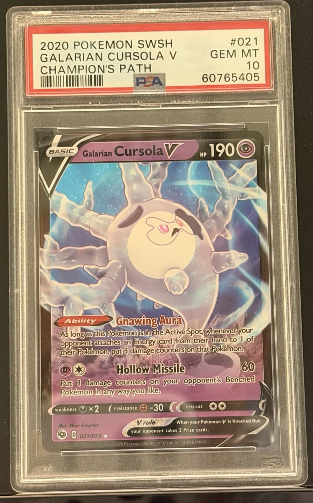 ✅ 2020 Pokemon Galarian Cursola V 021/073 Champions Path PSA 10 Gem Mint ✅
