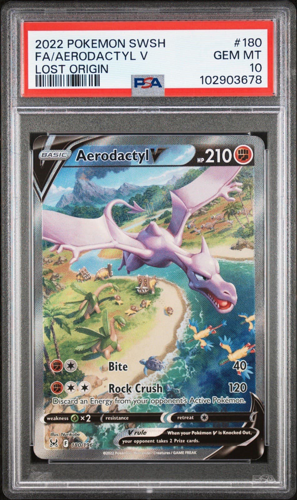 2022 Pokemon Aerodactyl V 180/196 Lost Origin Full Art Holo Ultra Rare PSA 10