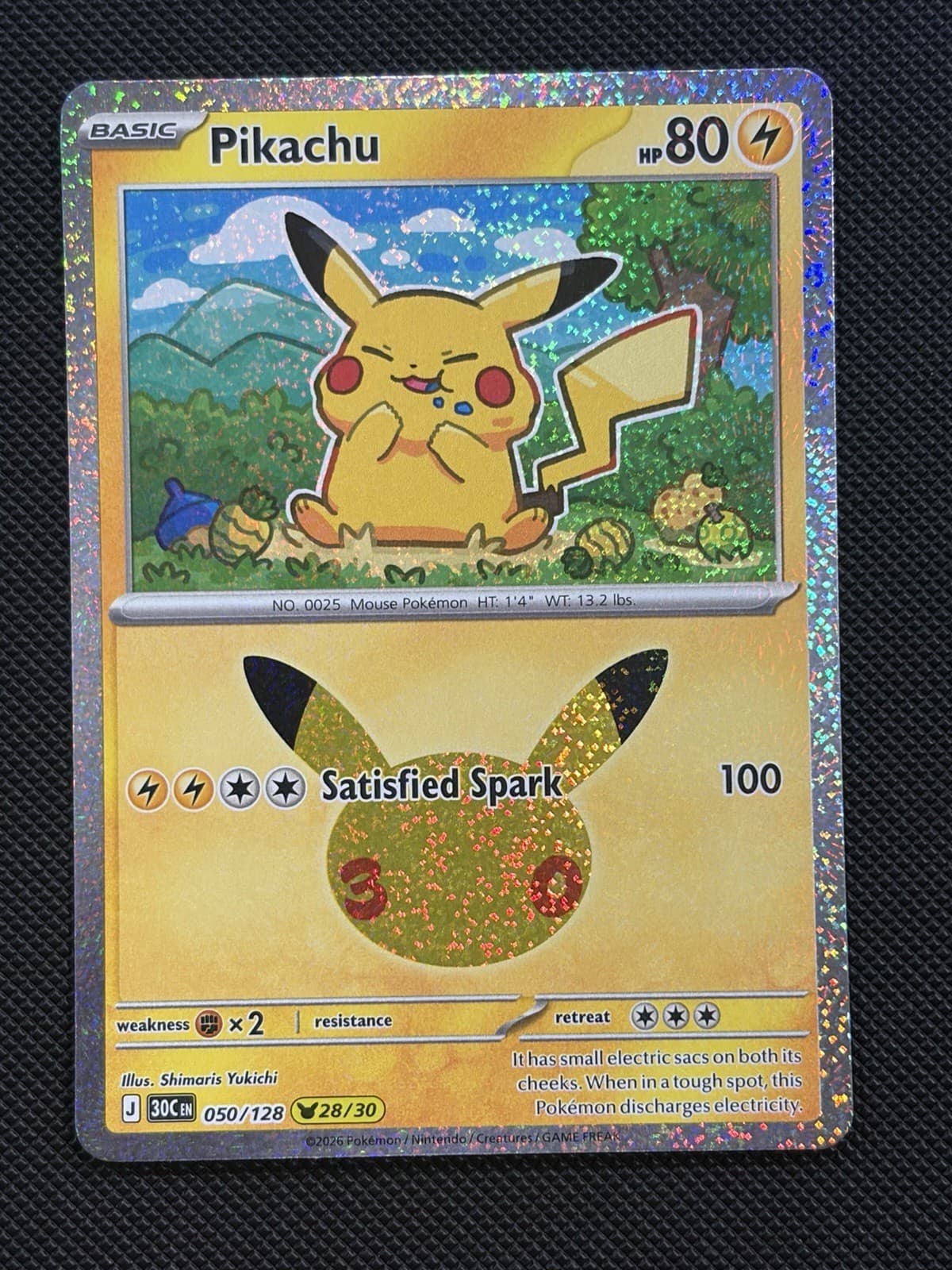 Pikachu 50/128 (028/030) Holo ME: 30th Celebration Pokemon Near Mint