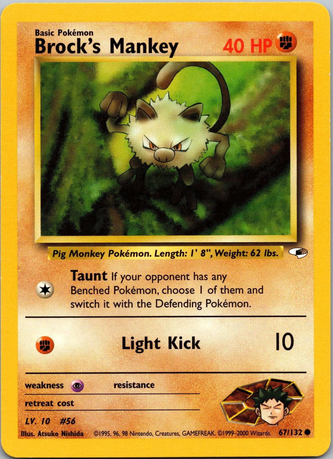 Brock's Mankey 67/132 Common Gym Heroes Pokemon Unlimited Lightly Played