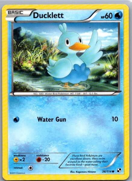 Ducklett 36/114 Black & White Common LP Pokemon TCG
