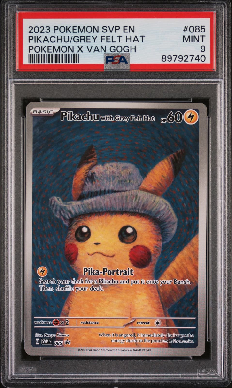 2023 Pokemon Black Star Promo Grey Felt Hat Pikachu Pokemon X Van Gogh PSA 9