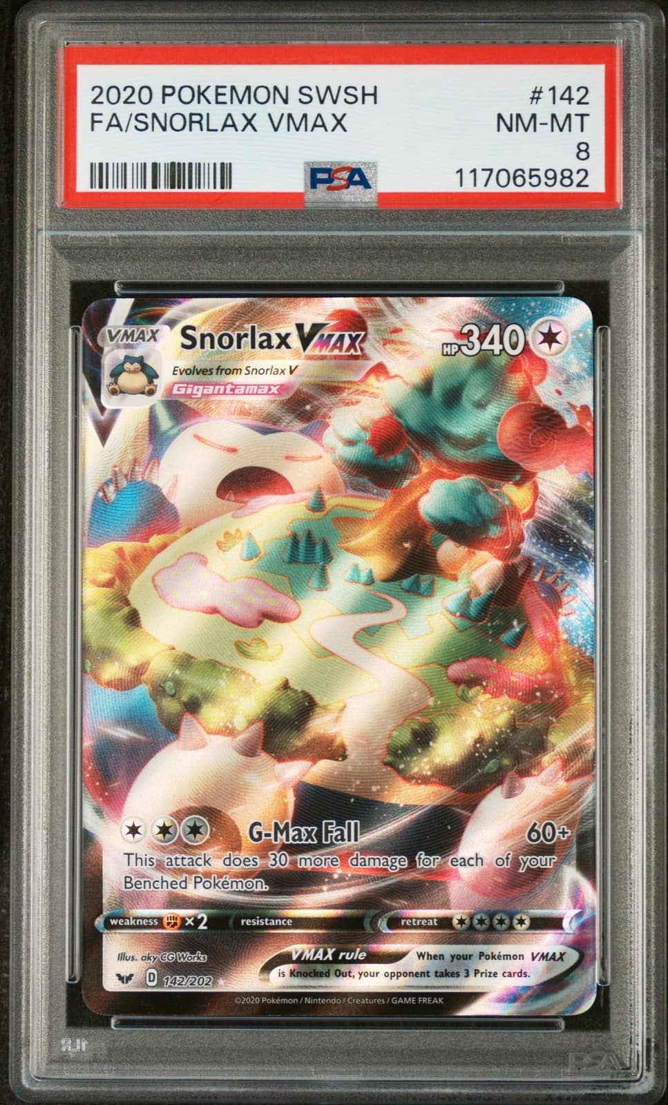 2020 Snorlax VMAX 142/202 Sword Shield FA PSA 8