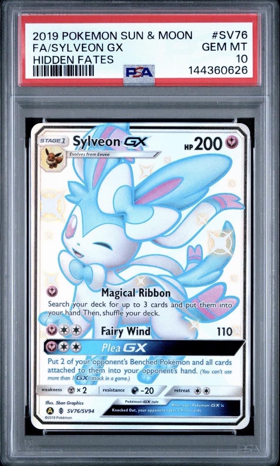 2019 POKEMON SUN & MOON HIDDEN FATES #SV76 FULL ART/SYLVEON GX PSA 10