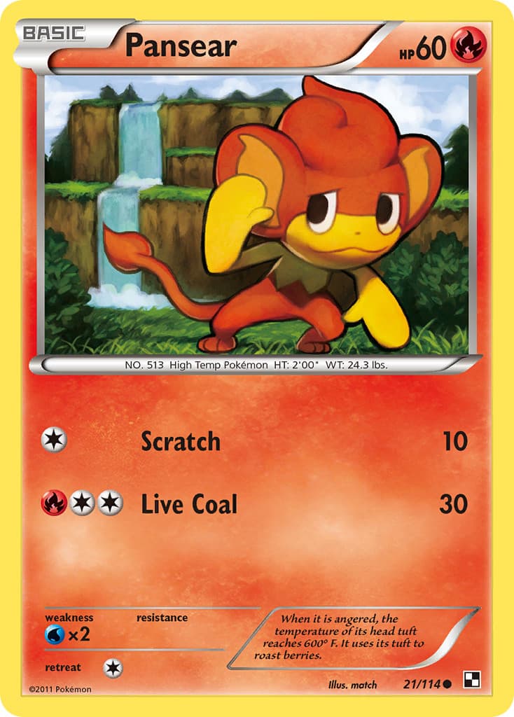 Pansear 21/114 Common Black & White Pokemon Lightly Played