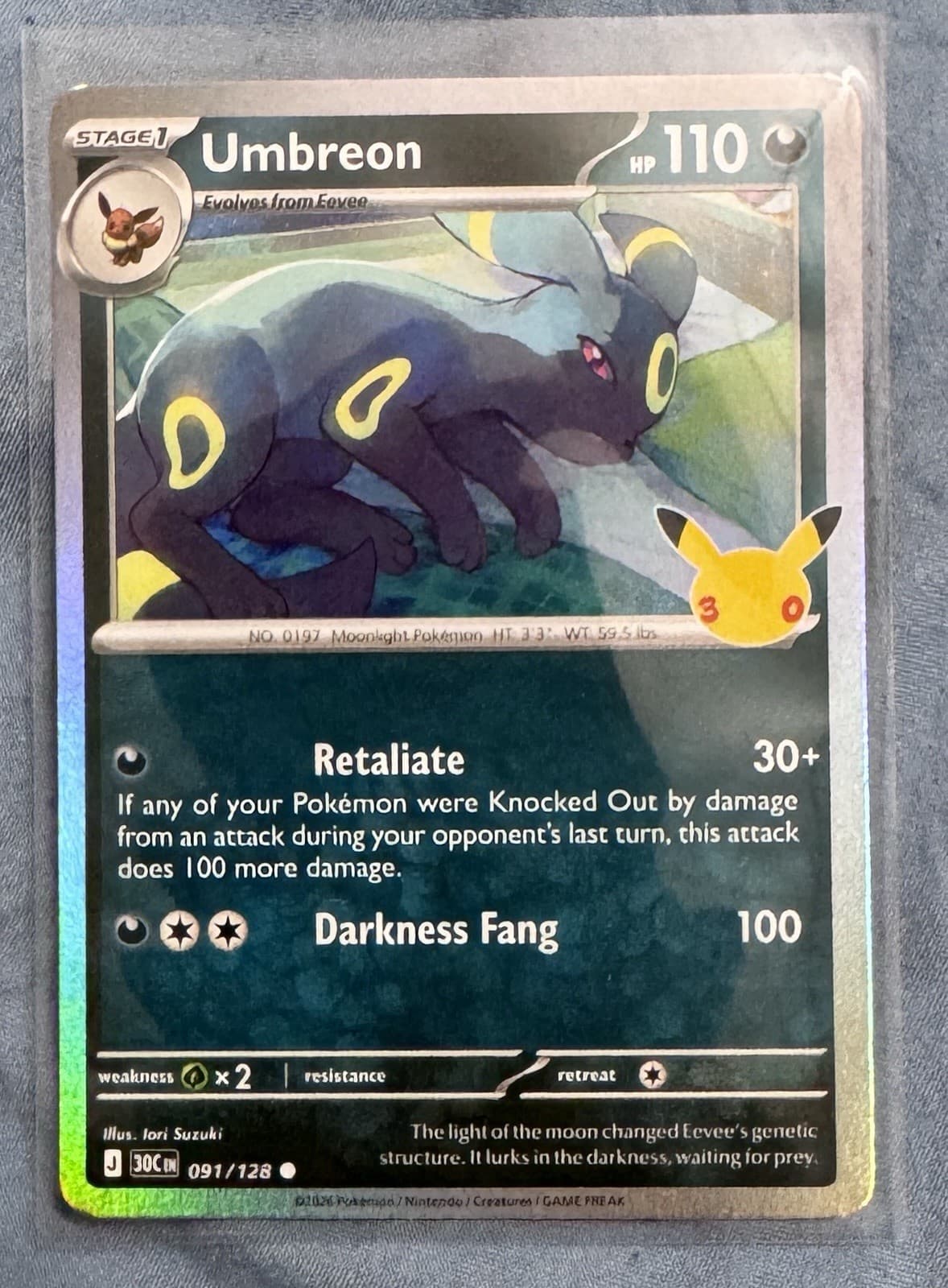 Pokemon Umbreon 91/128 EN Holo Rare 110HP 30th Celebration