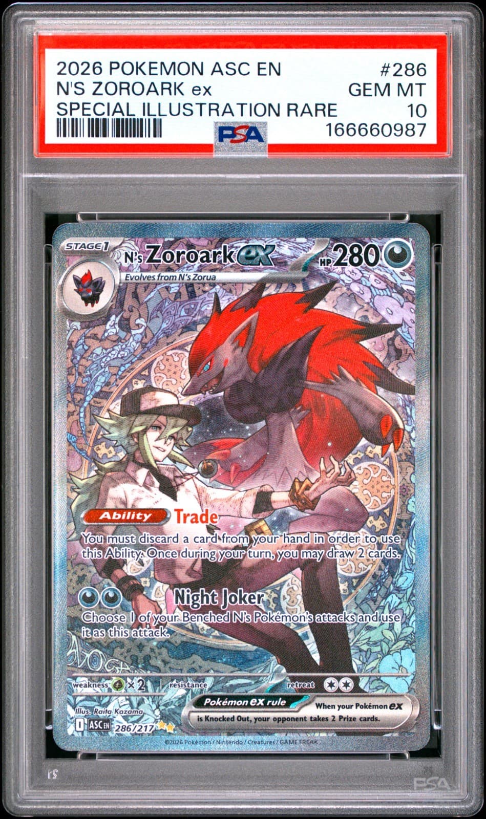 2026 POKEMON ASC EN-ASCENDED HEROES #286 N'S ZOROARK EX PSA 10