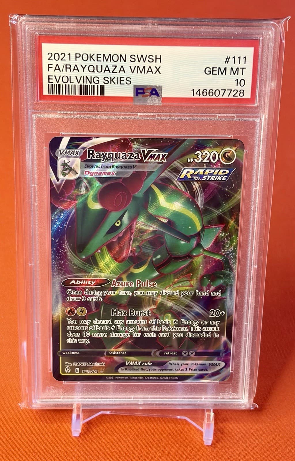 Rayquaza VMAX 111/203 SWSH07: Evolving Skies Holo PSA 10