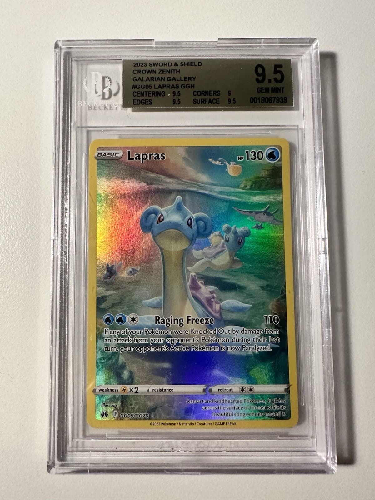 Lapras GG05/GG70 SWSH: Crown Zenith: Galarian Gallery Holo BGS 9.5