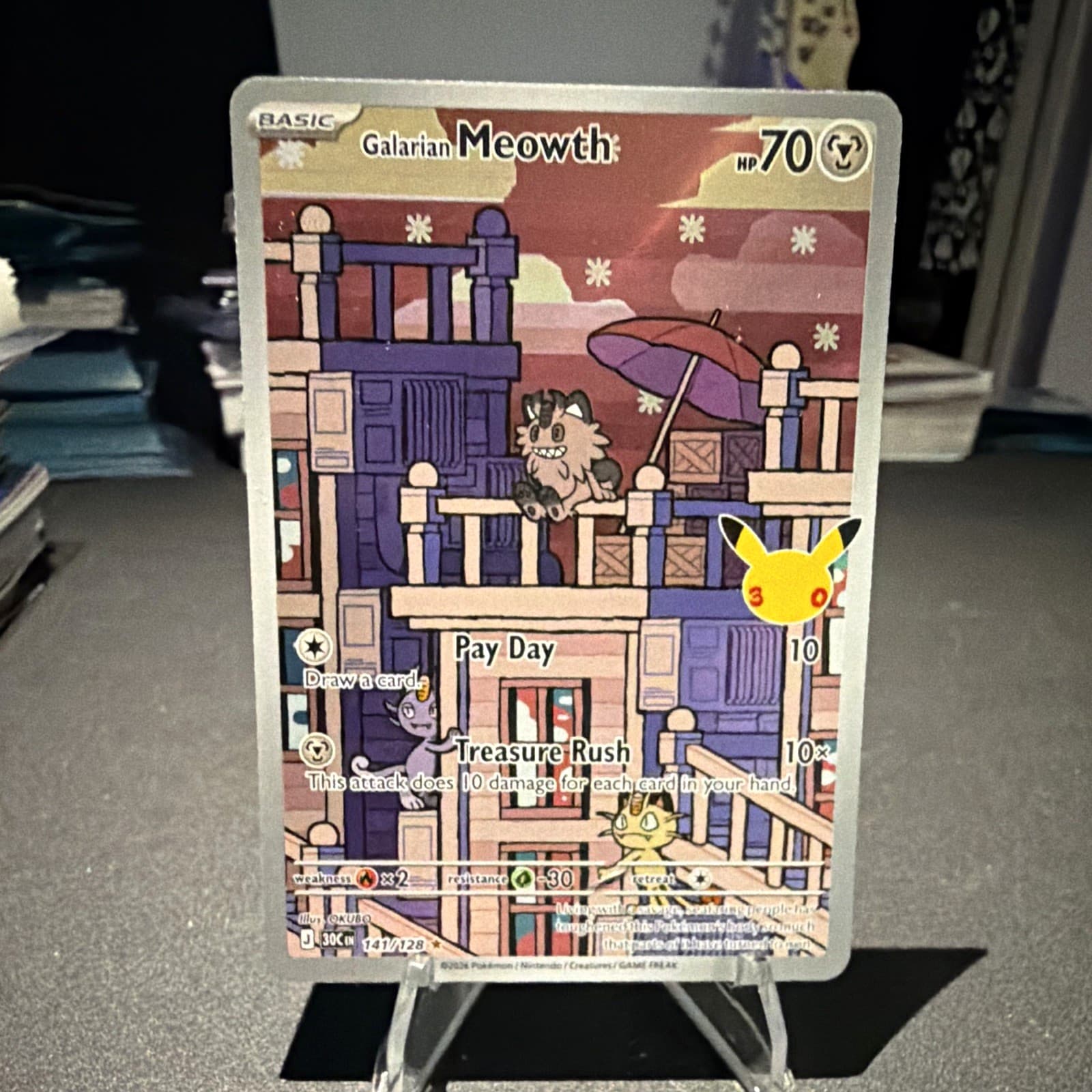 2026 Pokemon TCG Galarian Meowth 30th Celebration IR 141/128 Holo EN