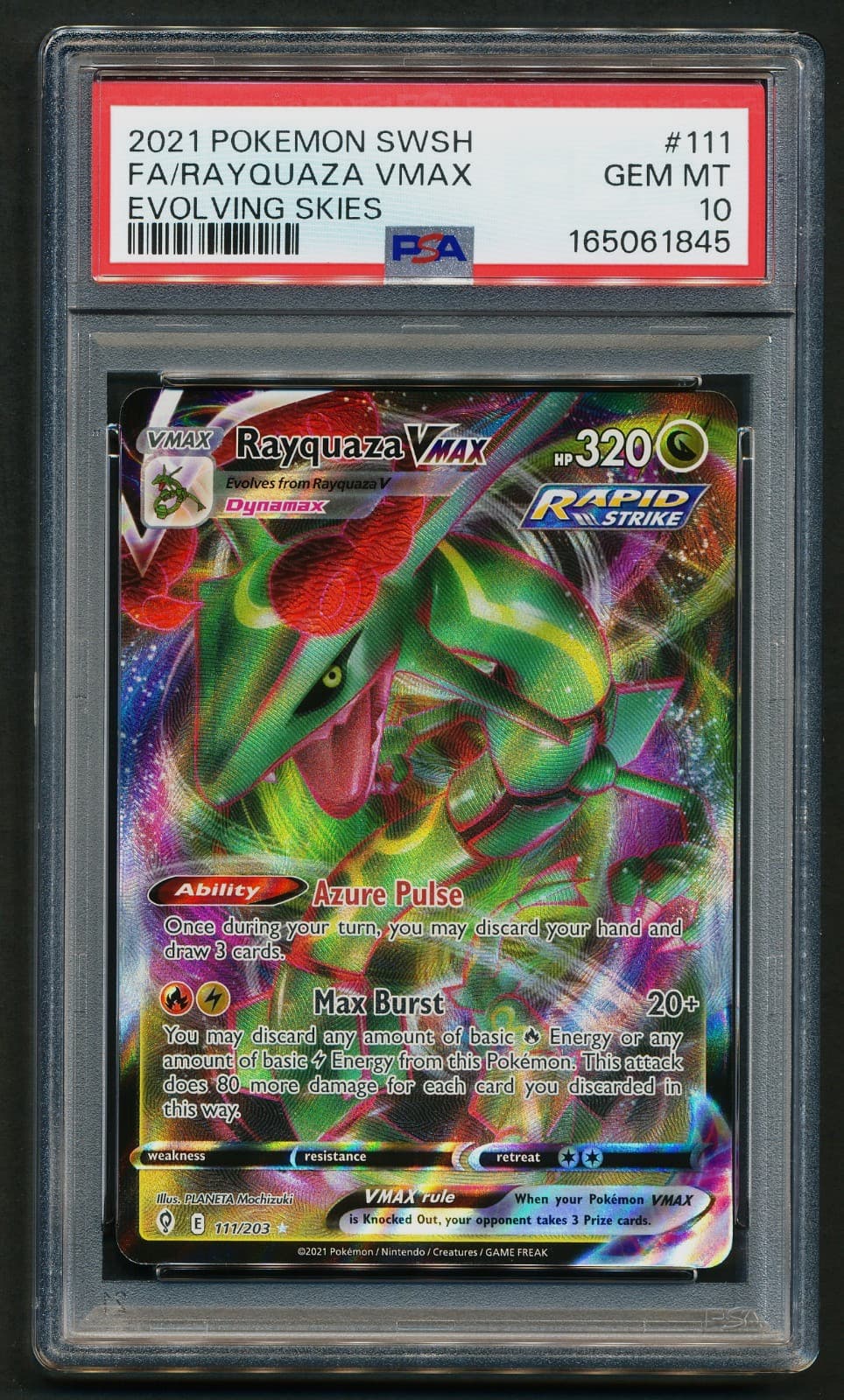 Rayquaza VMAX 111/203 Ultra Rare Holo Pokémon 2021 Evolving Skies PSA 10 GEM