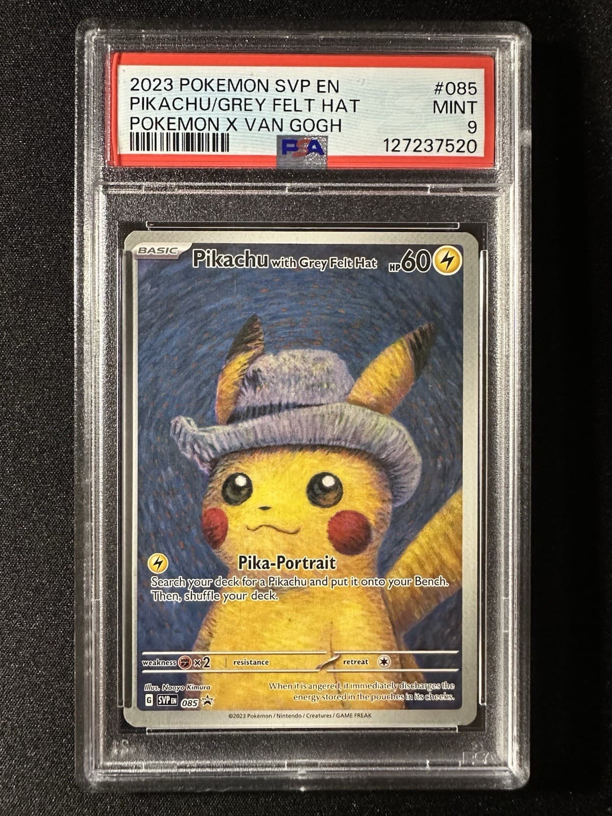 Pokemon TCG Pikachu with Grey Felt Hat SVP 085 Full Art Holo PSA 9 EN