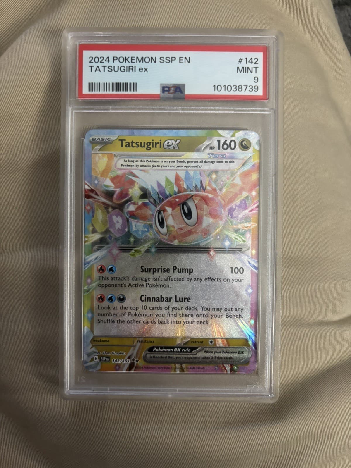 2024 POKEMON SSP EN-SURGING SPARKS #142 TATSUGIRI EX PSA 9