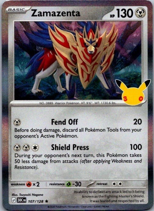 Zamazenta 107/128 Rare ME: 30th Celebration Pokemon Holo Near Mint
