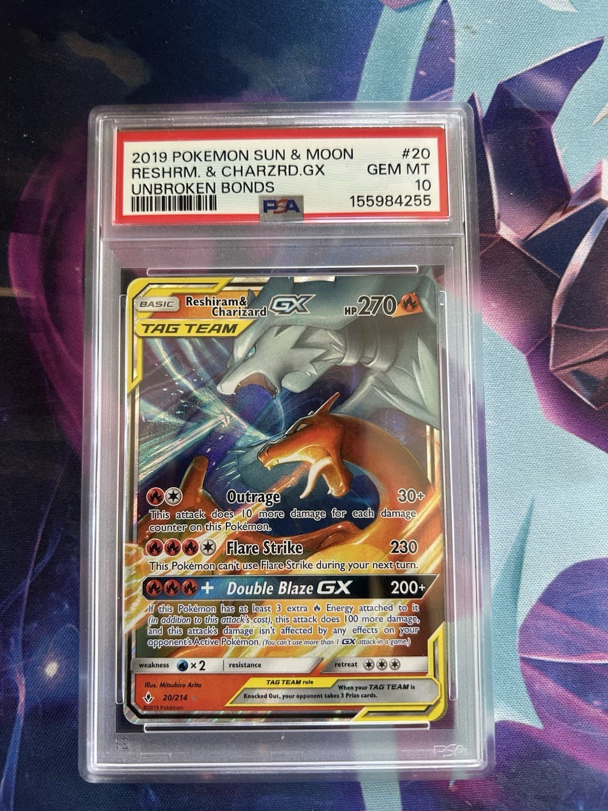 2019 POKEMON SUN & MOON UNBROKEN BONDS #20 RESHIRAM & CHARIZARD GX PSA 10