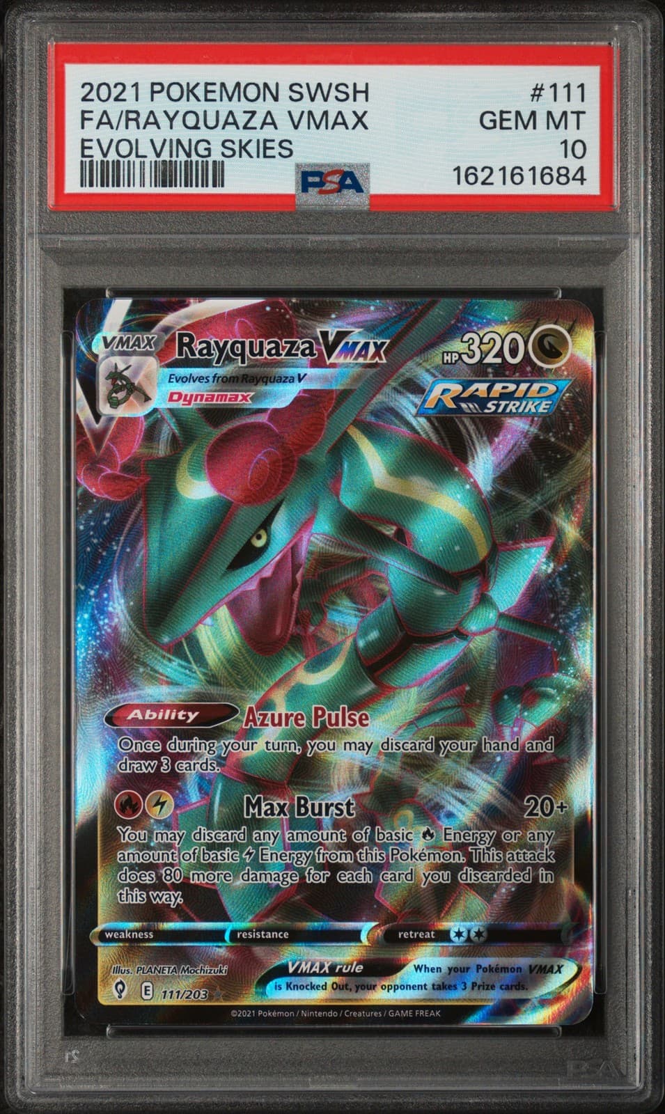 2021 POKEMON SWORD & SHIELD EVOLVING SKIES #111 FULL ART/RAYQUAZA VMAX PSA 10
