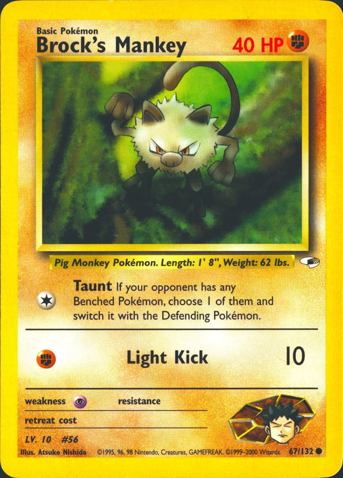 Brock's Mankey 67/132 Common Gym Heroes Pokemon Unlimited Lightly Played