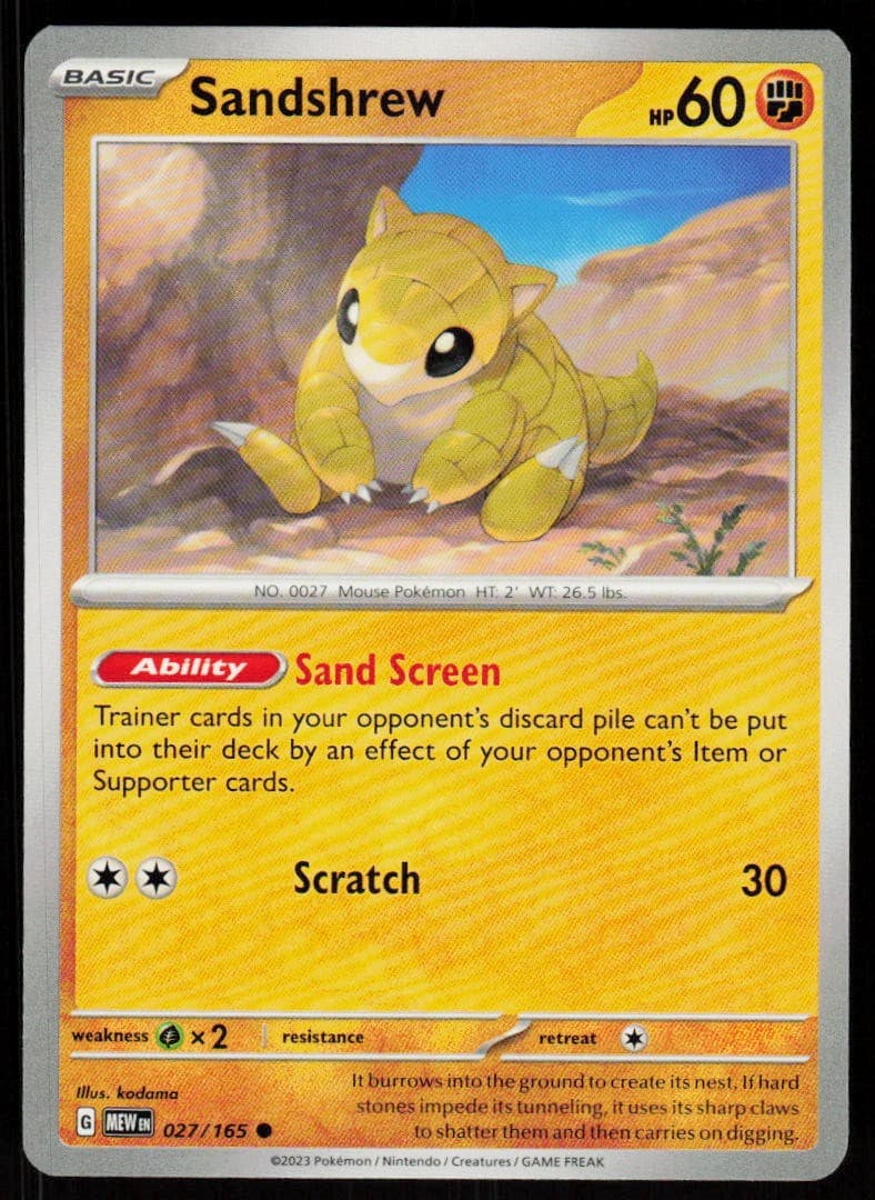 Sandshrew 027/165 Common 151 Pokemon Near Mint