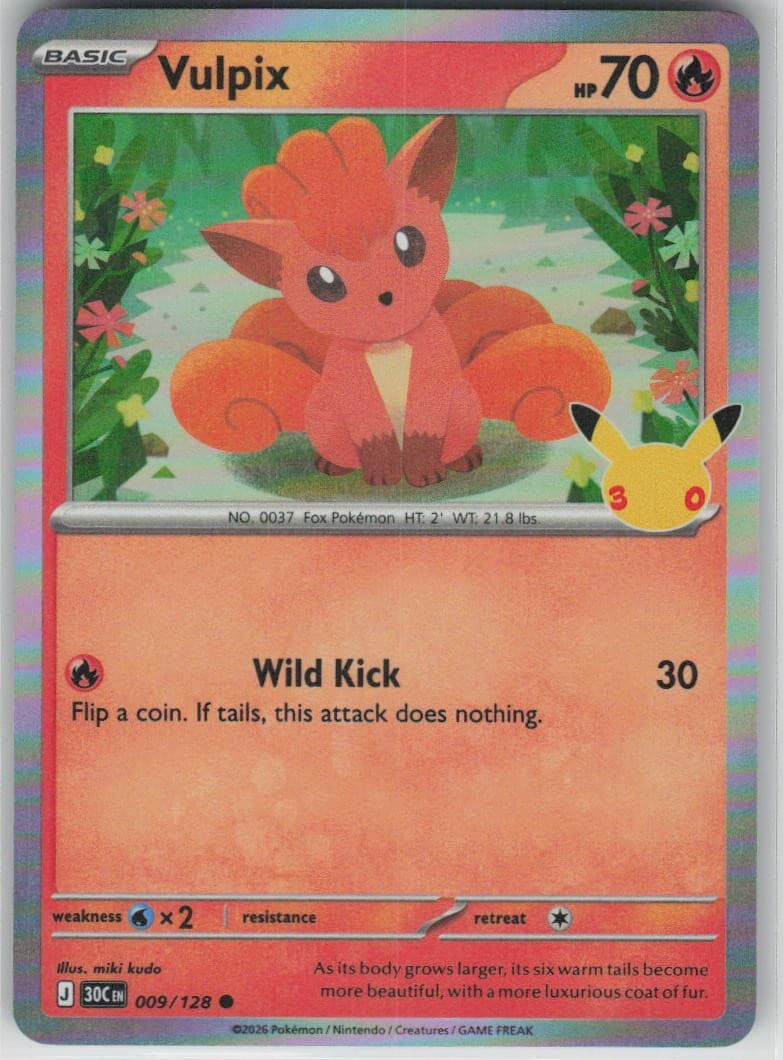 Vulpix 009/128 Holo Common ME: 30th Celebration Pokemon Near Mint