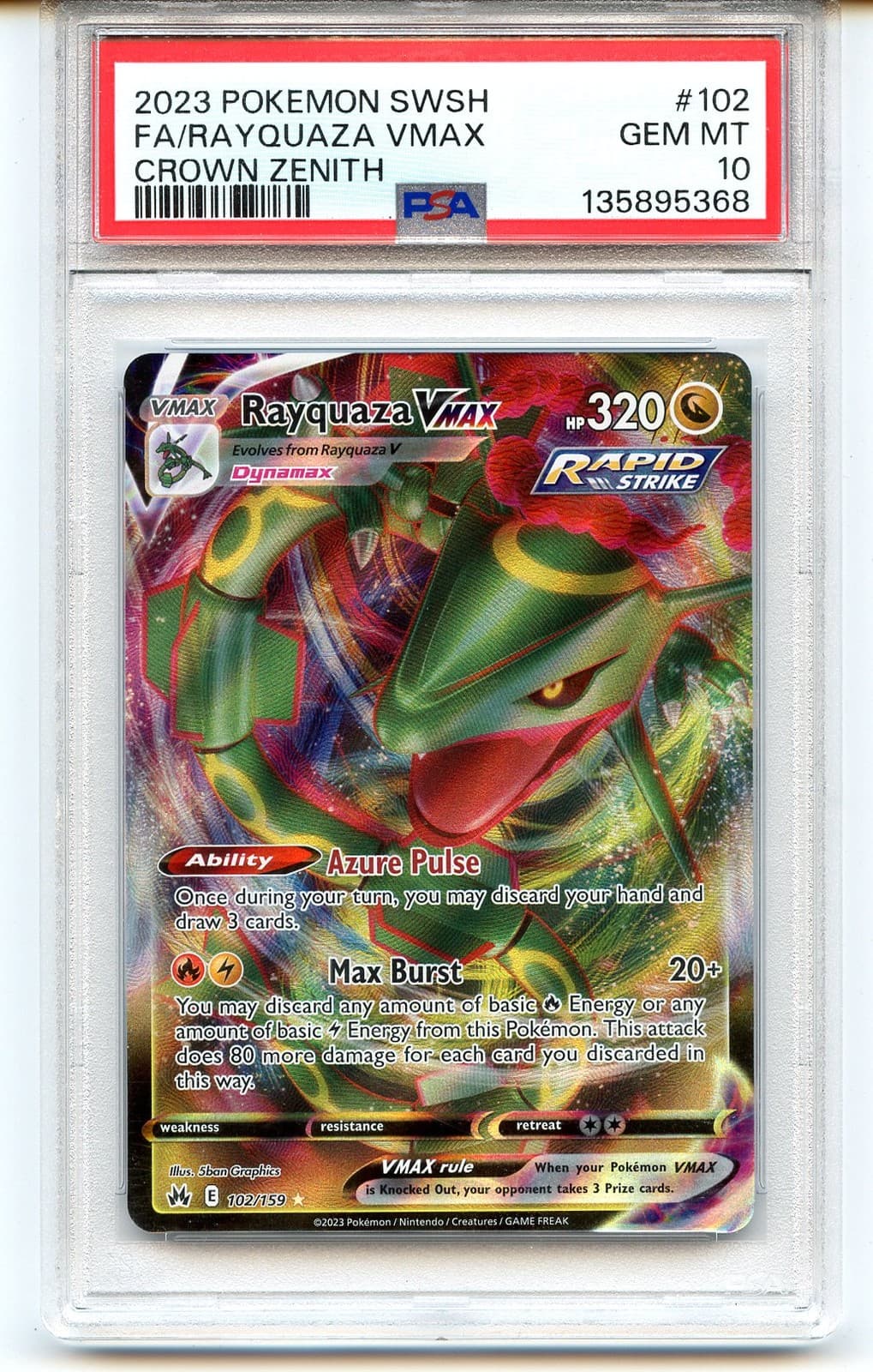Rayquaza VMAX 2023 Pokemon Crown Zenith Full Art 102/159 PSA 10 Gem Mint