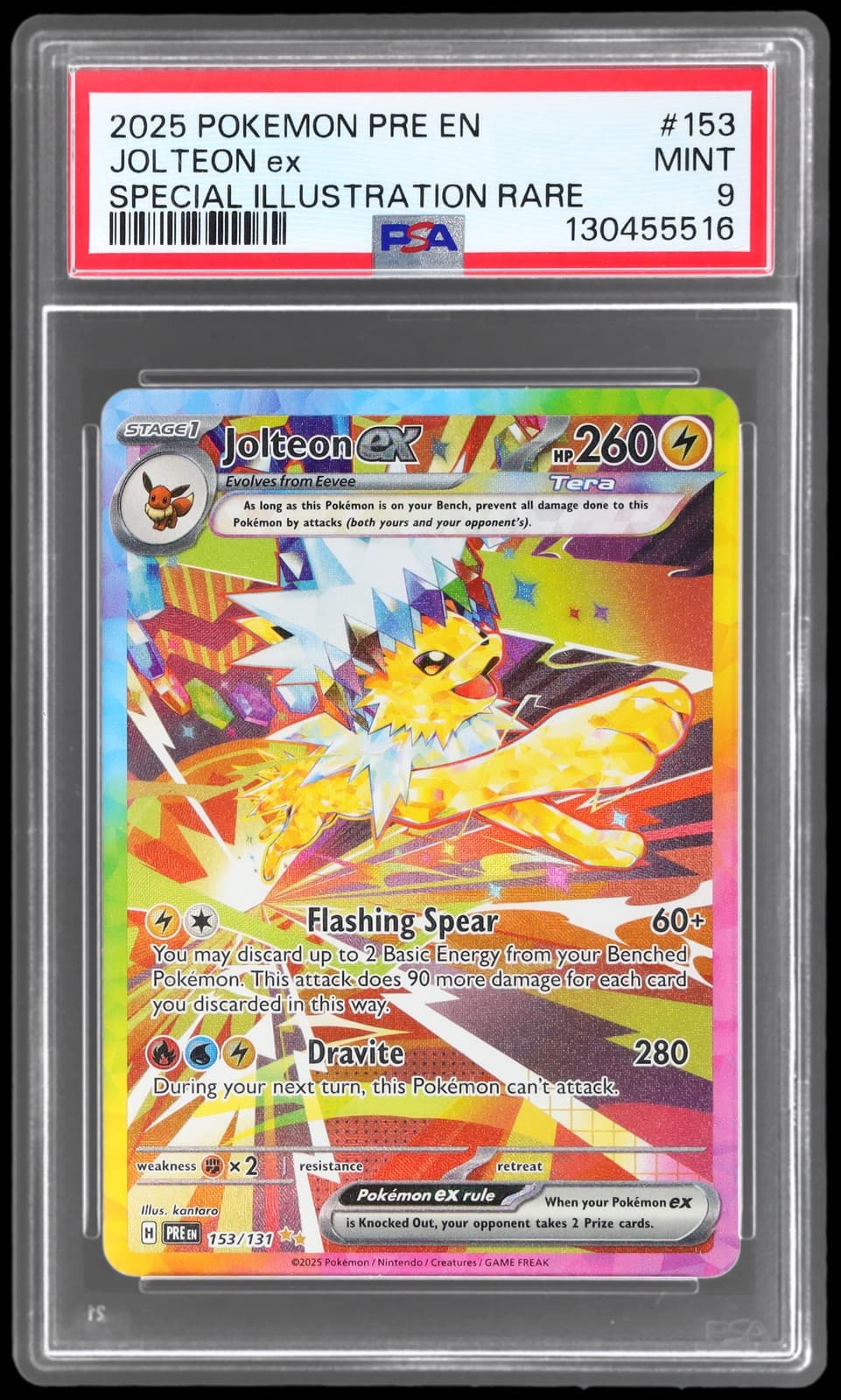 2025 Pokemon Scarlet And Violet Prismatic Evolutions Jolteon EX #153 PSA 9 Mint