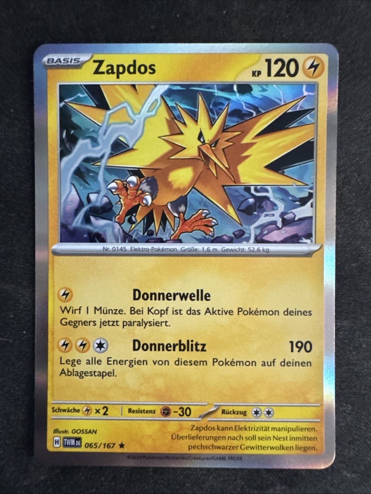 Pokemon Zapdos 65/167 Maskerade Im Zwielicht Holo Rare DE NM-Mint