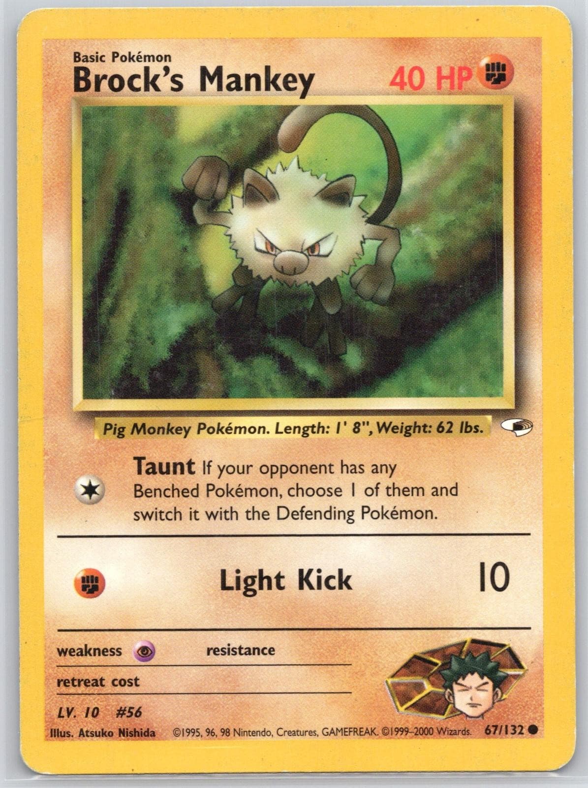 Brock's Mankey 67/132 Common Gym Heroes Pokemon Unlimited Heavily Played