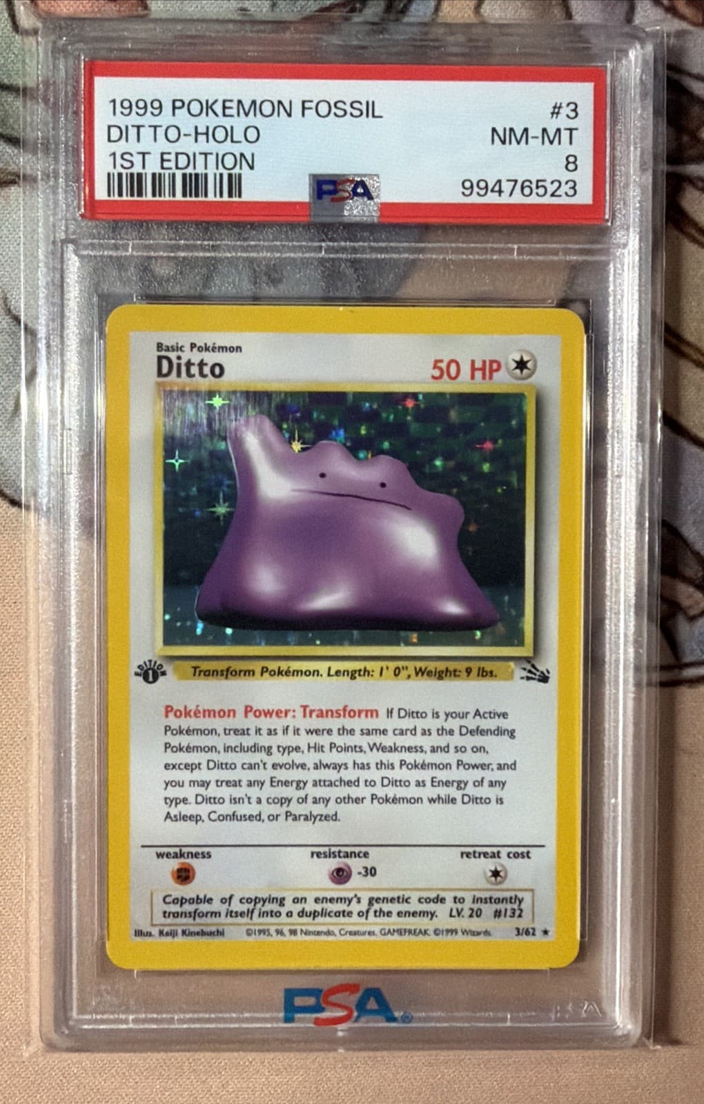 1999 Pokemon Fossil 1st Edition Ditto Holo #3 PSA 8