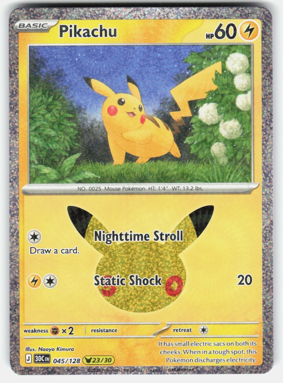 Pikachu 045/128 Holo Pikachu Rare ME: 30th Celebration Pokemon NM/M