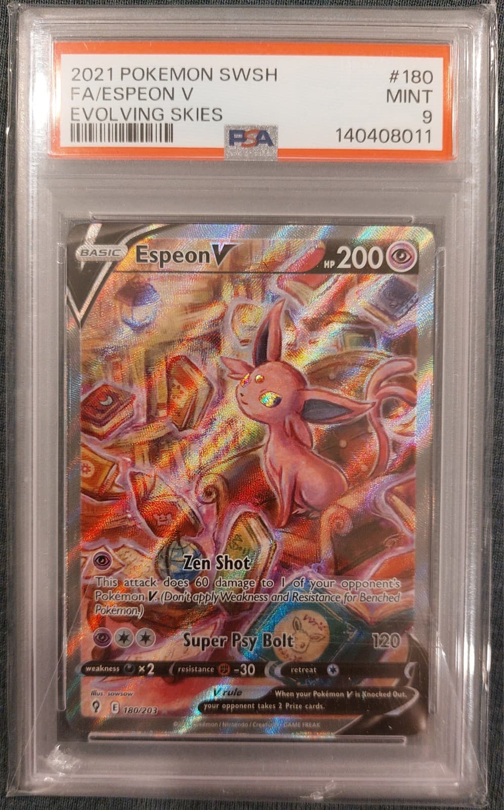 Espeon V PSA 9 MINT 180/203 Evolving Skies Pokemon TCG