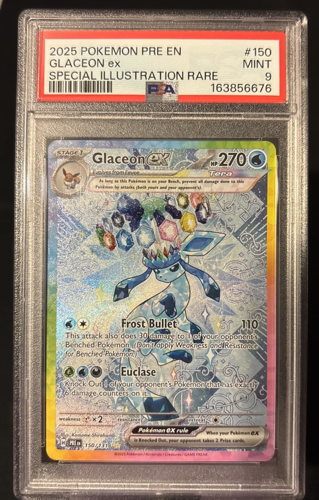 2025 Pokémon Prismatic Evolutions Glaceon Ex SIR PSA 9 Mint 150/131