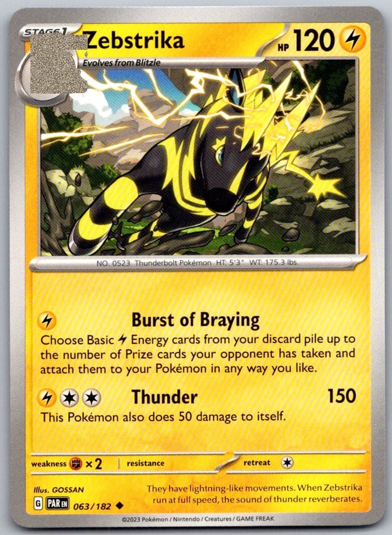 Zebstrika Paradox Rift 063/182 Uncommon PokéMon — English Near Mint