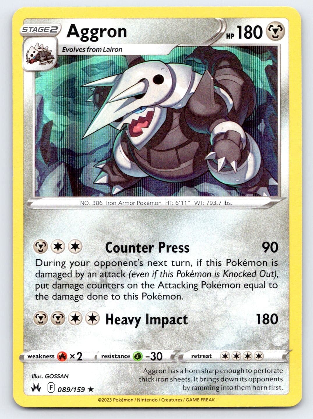 Aggron 089/159 Holo Rare Crown Zenith Pokemon Near Mint