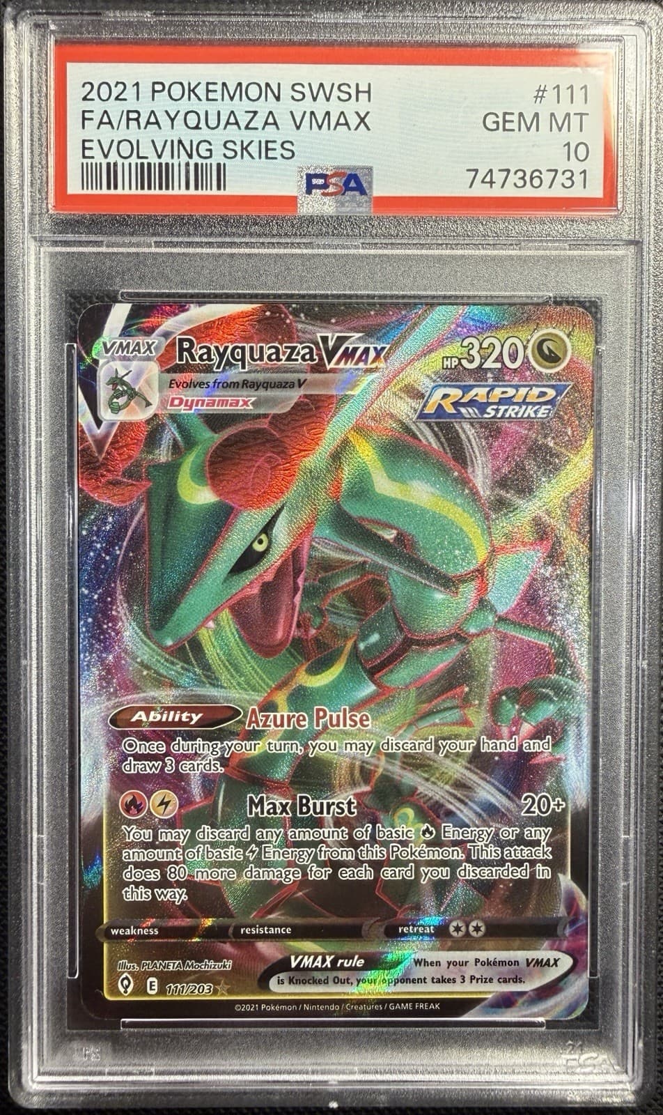 Rayquaza VMAX 111/203 SWSH07: Evolving Skies Holo PSA 10 GEM MINT
