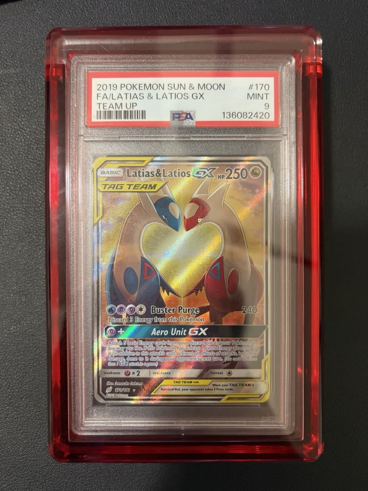 PSA 9 LOVEBIRDS Latias & Latios GX (Alternate Full Art) 170/181 Sm-Team Up