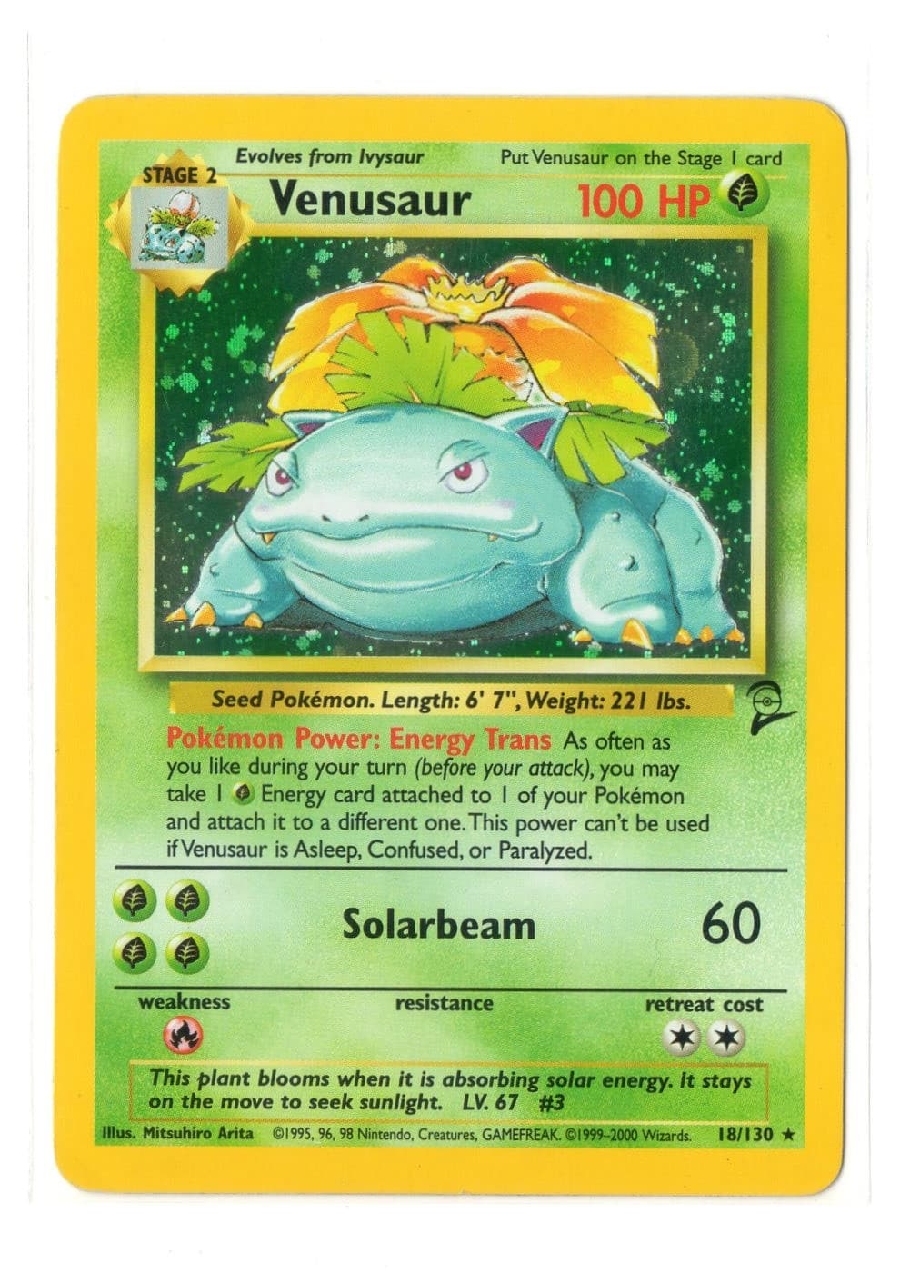1999 Pokémon TCG Base Set 2 Venusaur Holo Rare #18/130 100 HP English NM