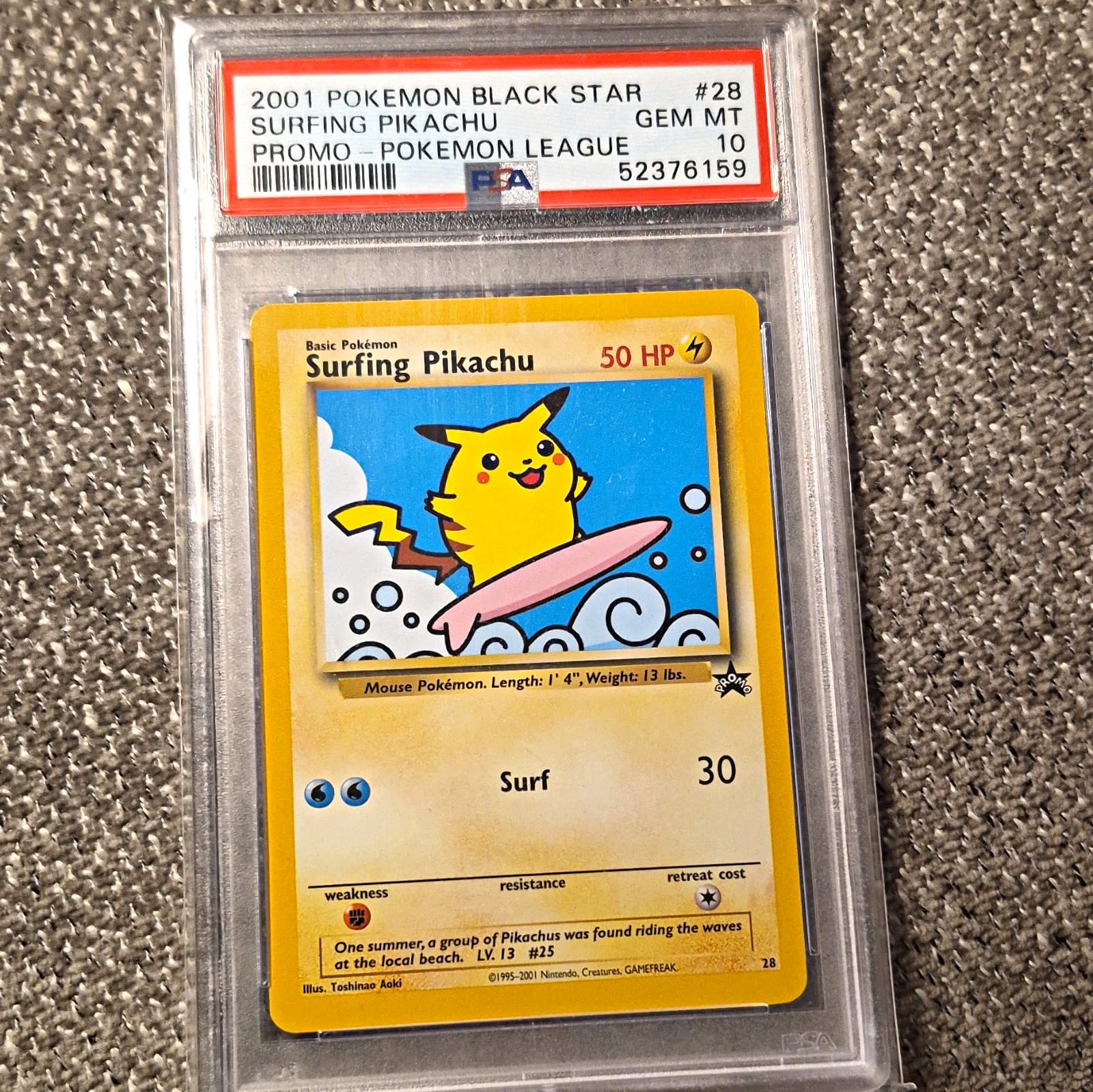 Wizards of the Coast 2001 Wotc Promo Surfing Pikachu 28/53 Regular PSA 10