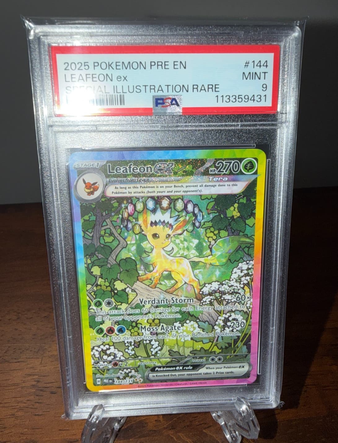 PSA 9 Leafeon ex 144/131 SV: Prismatic Evolutions SIR Holo Pokemon TCG