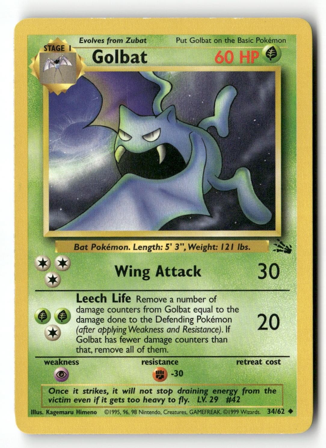 Golbat 34/62 Uncommon Fossil Pokemon Unlimited Moderately Played