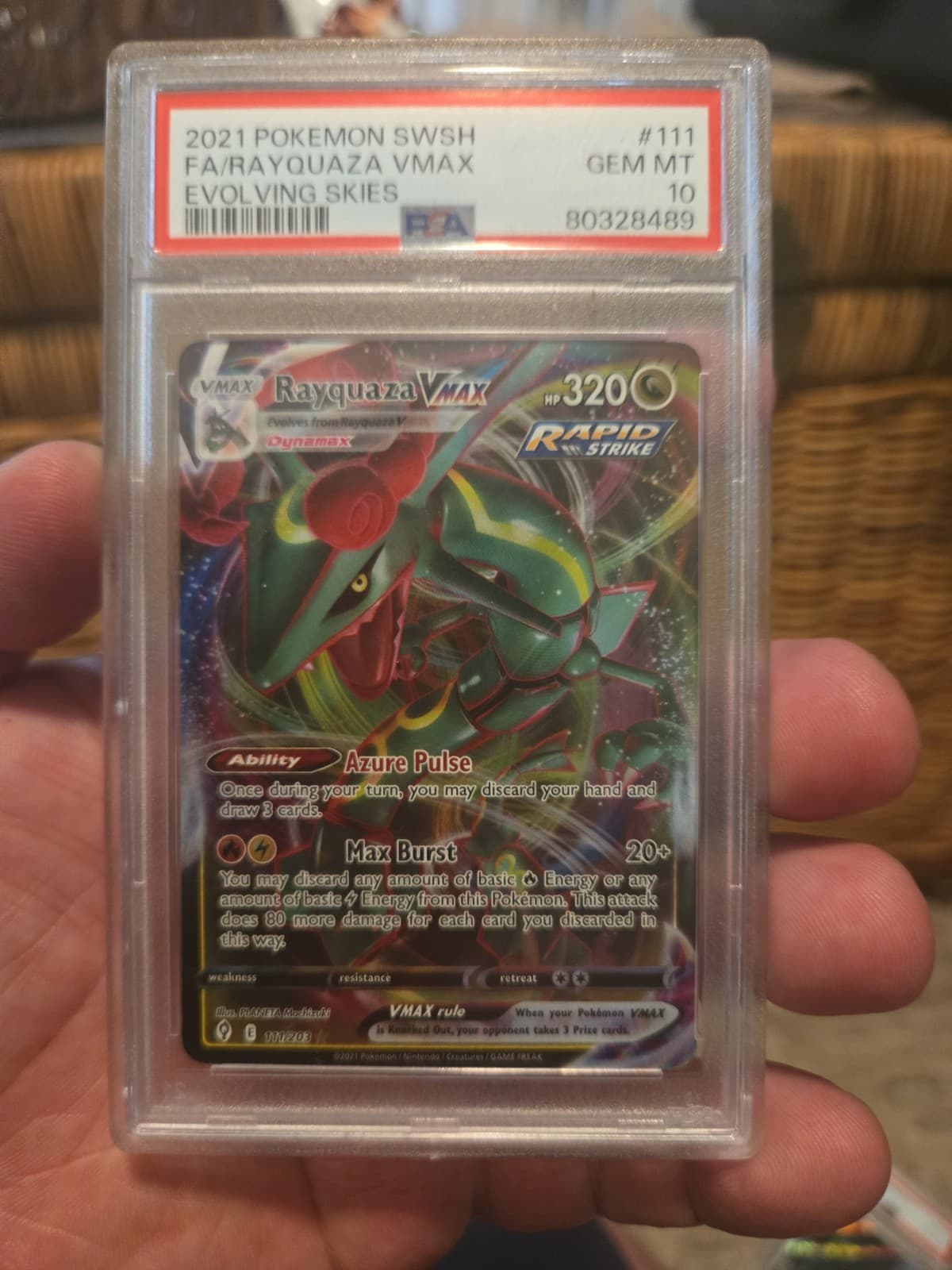 Pokemon 2021 Rayquaza VMAX 111/203 Rapid Strike Evolving Skies GEM MINT PSA 10