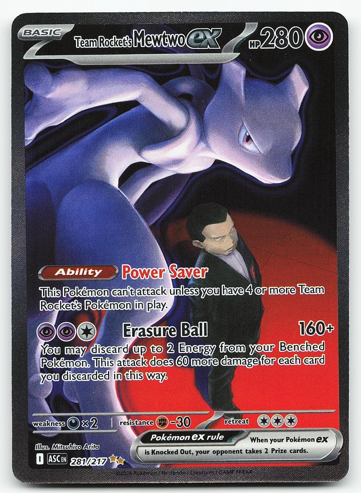 Pokemon Team Rocket's Mewtwo ex 281/217 Ascended Heroes Holo NM