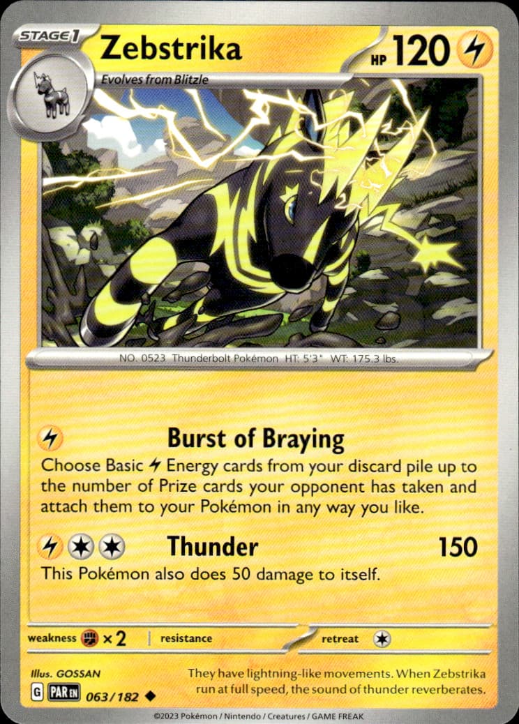 Zebstrika Paradox Rift 063/182 Uncommon Pokémon — English Near Mint