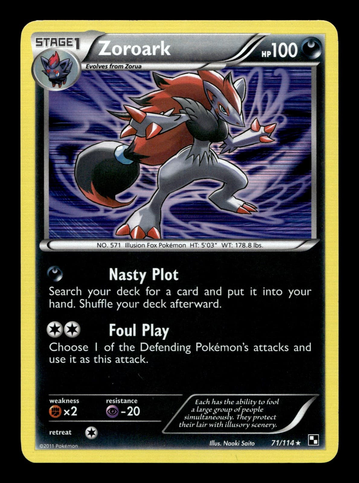 Zoroark 71/114 Holofoil Black and White Holo Rare Pokemon TCG