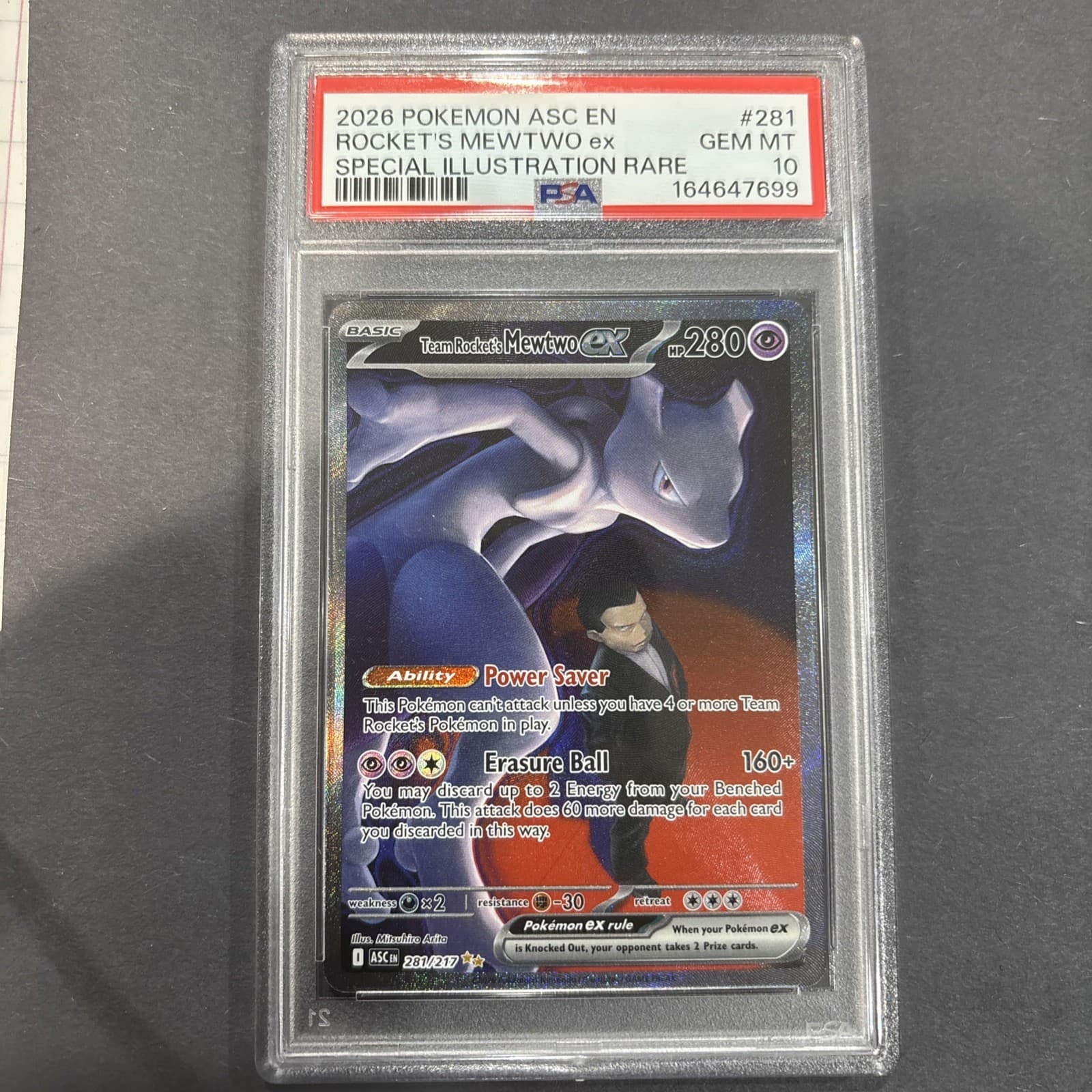 Pokémon TCG Me: Ascended Heroes Team Rocket's Mewtwo ex 281/217 SIR Holo PSA 10